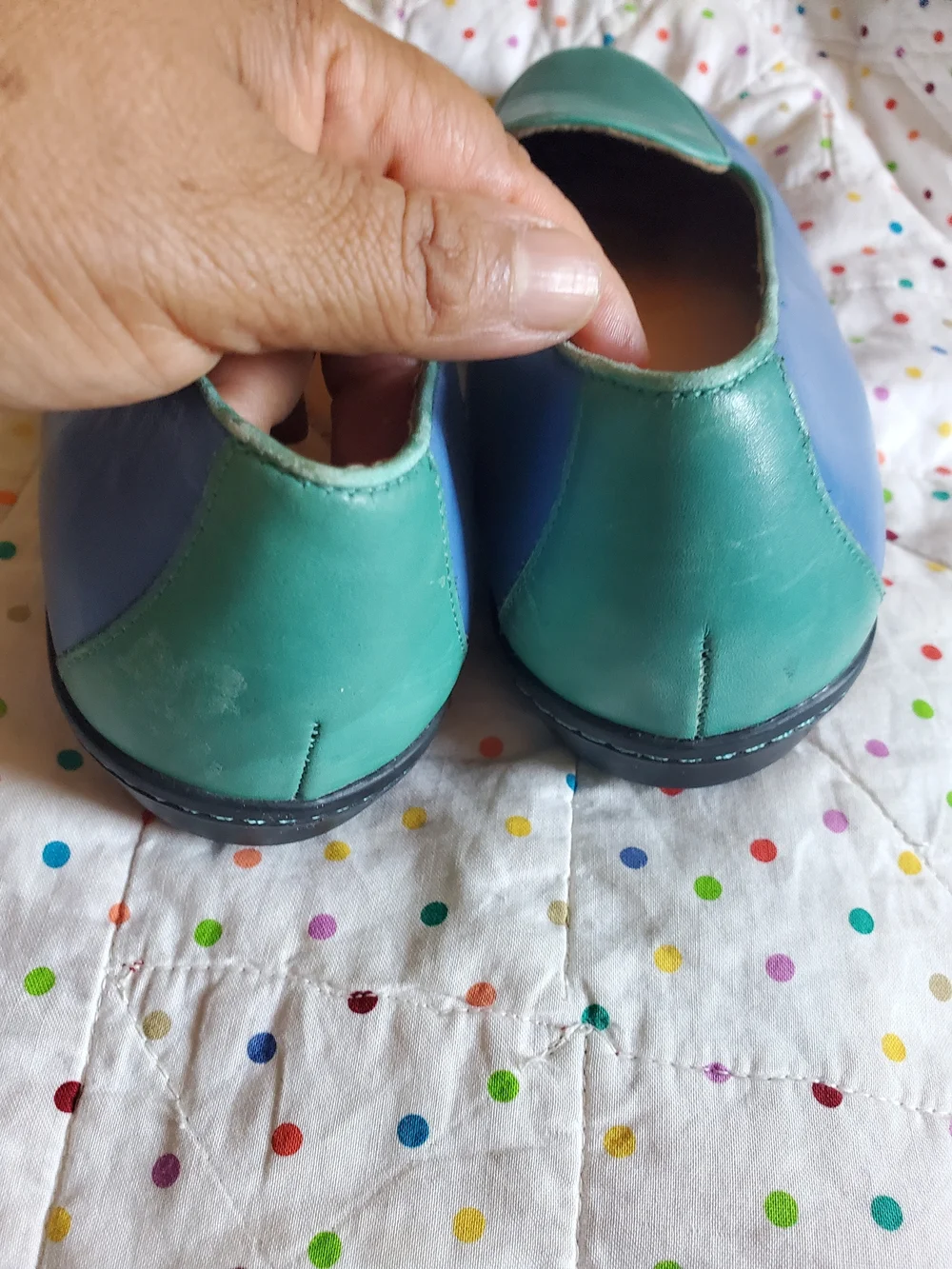 Dansko Women’s Two-Tone Blue & Teal Leather Loafers.